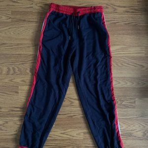 Women Cuffed Navy Joggers with Side Stripes
